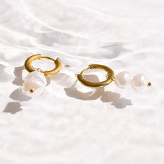 Double Pearl Drop Hoop Earrings