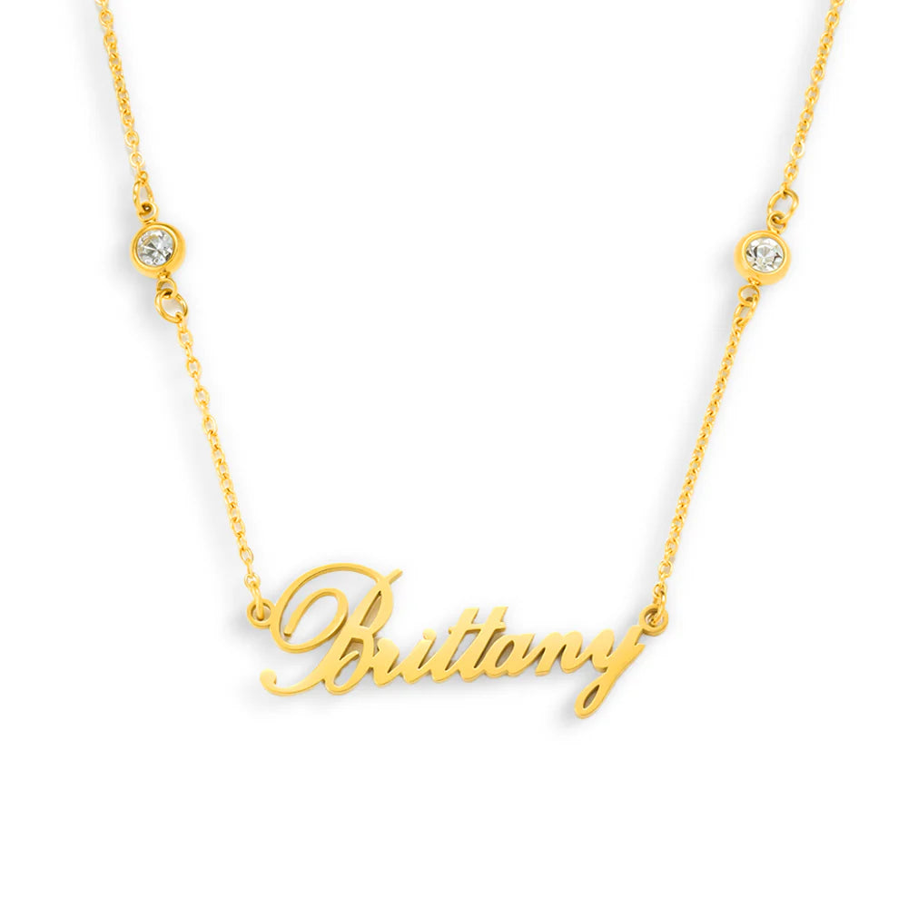 Custom/Personalized Nameplate with Gemstone Accents Necklace